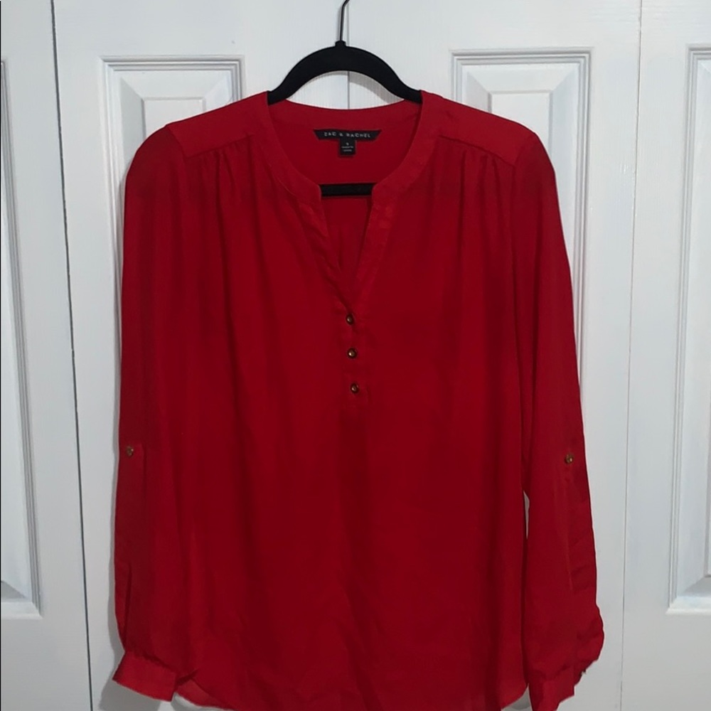 Red V-Neck Blouse